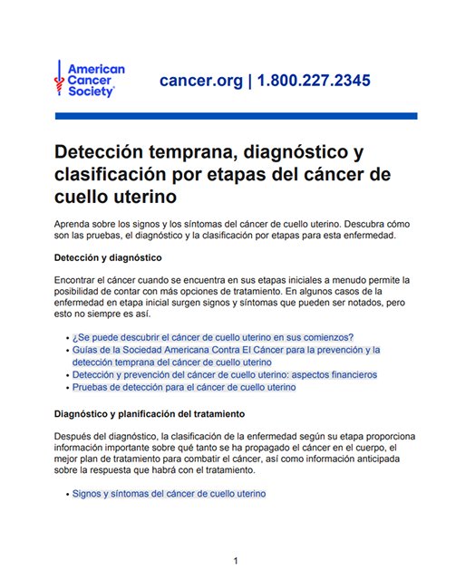 Guía de la Sociedad Americana Contra El Cáncer para la prevención y la detección temprana del cáncer de cuello uterino